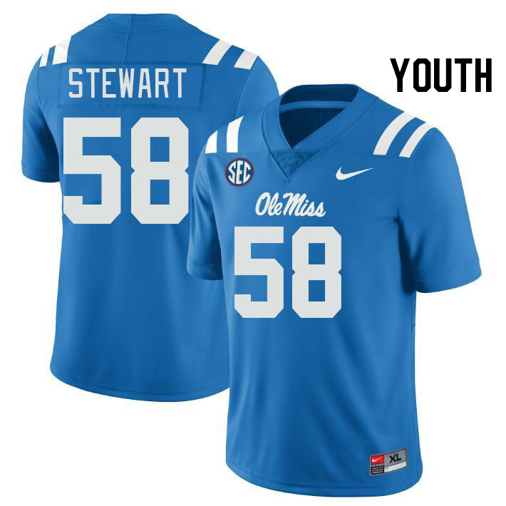 Youth #58 Elliiot Stewart Ole Miss Rebels College Football Jerseys Stitched-Power Blue